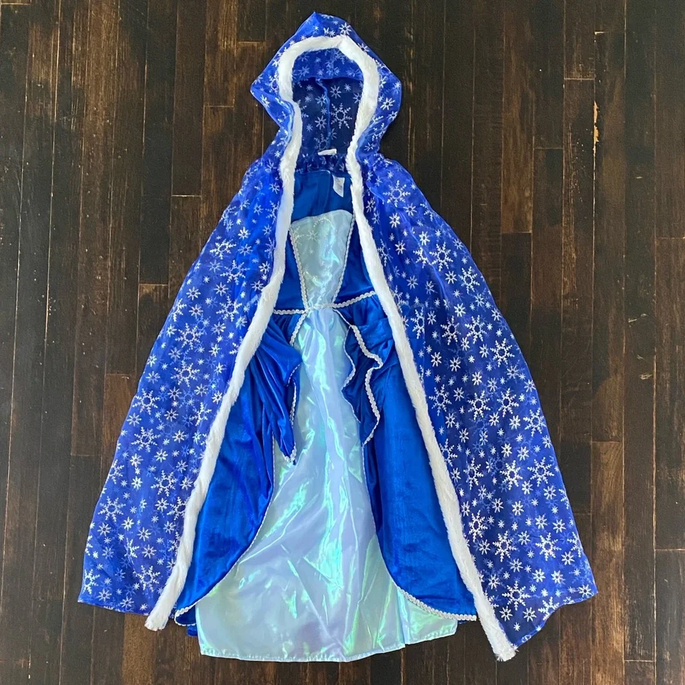Disney Frozen Elsa Snow Queen Princess Costume Blue Snowflake Size 6/8T
